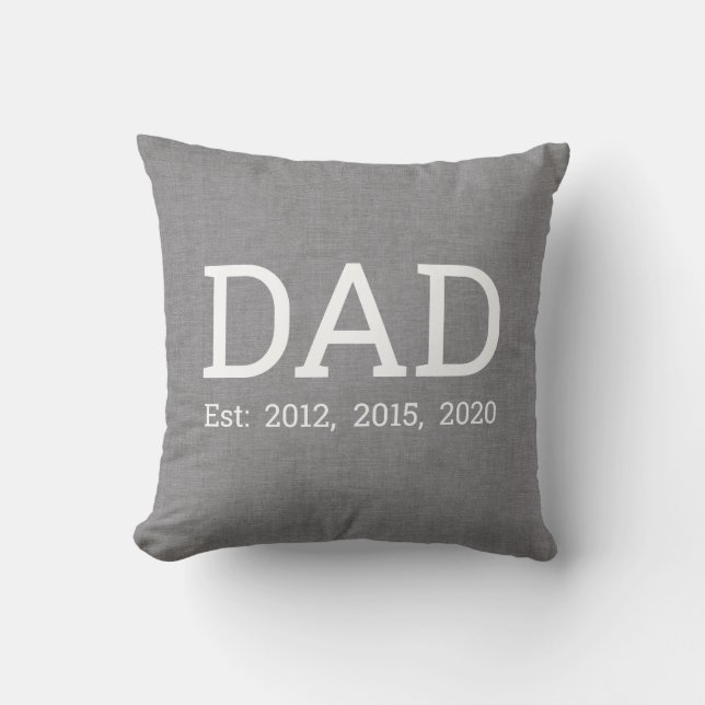 Personalized Grey Linen Father's Day Throw Pillow (Front)