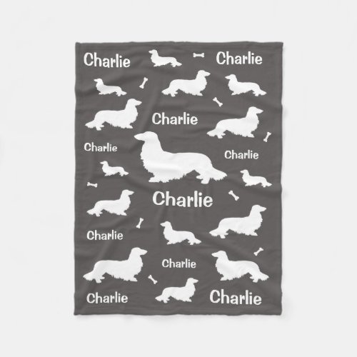 Personalized Grey Long Hair Dachshund Blanket 