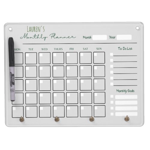 Personalized grey monthly planner dry erase board