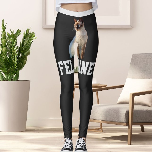 Personalized Grey Names Cute Siamese Cat Pet Photo Leggings (Creator Uploaded)