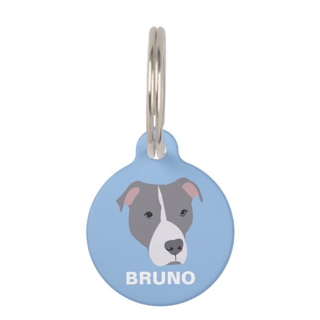 Personalized Grey Pit Bull Dog Pet ID Tag (Front)