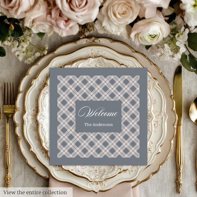 Personalized Grey Plaid Napkins Chic Table Style (Personalized Grey Plaid Napkins Chic Table Style)