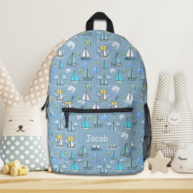 Personalized Grey Sailing Boat Backpack (Creator Uploaded)