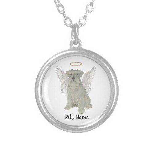 Personalized Grey Silver Schnauzer Silver Plated Necklace