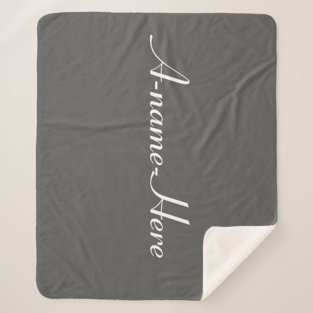 Personalized  grey solid with white name custom sherpa blanket (Front)