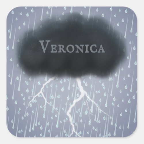 Personalized Grey Stormy Thunder Cloud Whimsical Square Sticker