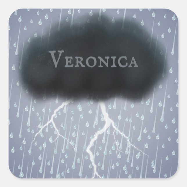 Personalized Grey Stormy Thunder Cloud Whimsical Square Sticker (Front)