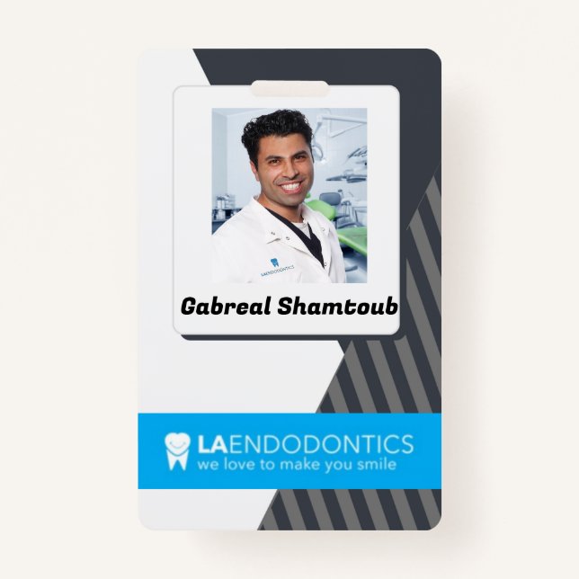 Personalized Grey Striped Employee Picture ID Badge (Front)