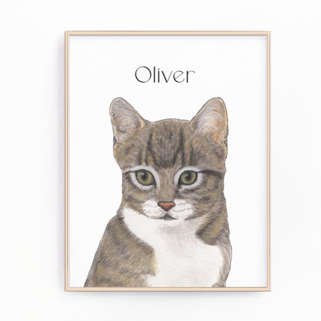 Personalized Grey Tabby Cat Art Photo Print (Creator Uploaded)