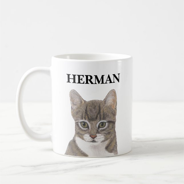 Personalized Grey Tabby Cat Coffee Mug (Left)