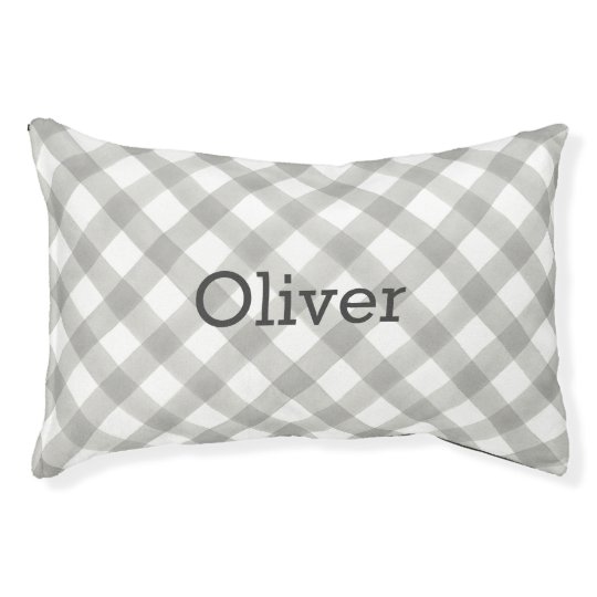 Personalized Grey & White Buffalo Plaid Pet Bed