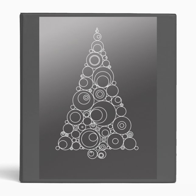 Personalized Grey White Christmas Tree Pattern 3 Ring Binder (Front)