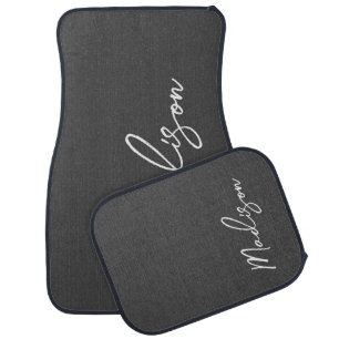 Personalized Grey White Classy Script Name Car Floor Mat