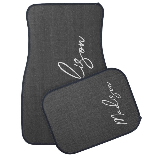 Personalized Grey White Classy Script Name Car Floor Mat (Set)