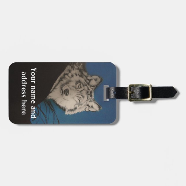Personalized Grey Wolf Luggage Tag (Front Horizontal)