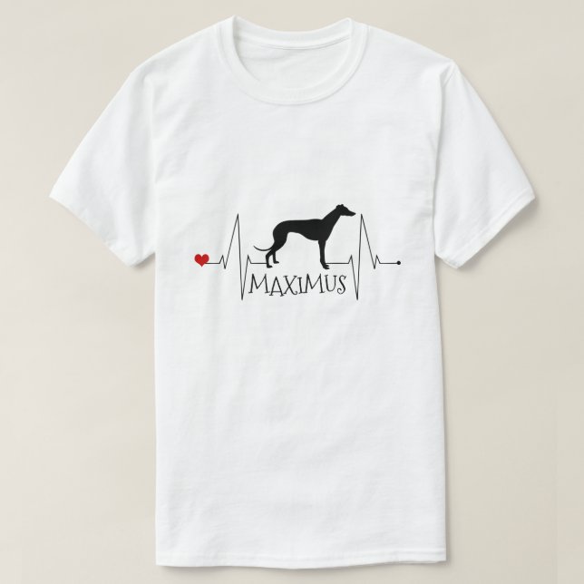 Personalized Greyhound Whippet Love Dog Heart Beat T-Shirt (Design Front)