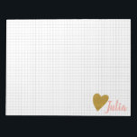 Personalized Grid Graph Paper Gold Heart Notepad<br><div class="desc">A simple modern minimalist design combining your name plus a cute faux glitter gold heart and a grid in pale gray. Just click customize to add additional text or pictures. Contact me with any questions or requests.</div>
