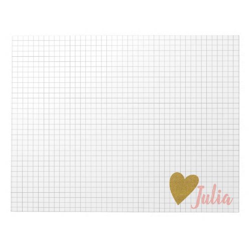 Personalized Grid Graph Paper Gold Heart Notepad