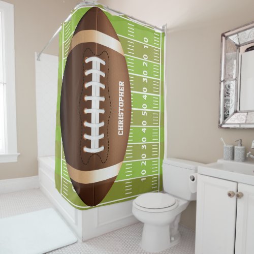 Personalized Grid Iron Football on Field Shower Curtain