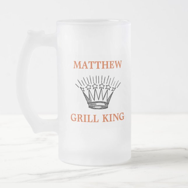 Personalized Grill King Funny Frosted Glass Beer Mug (Left)