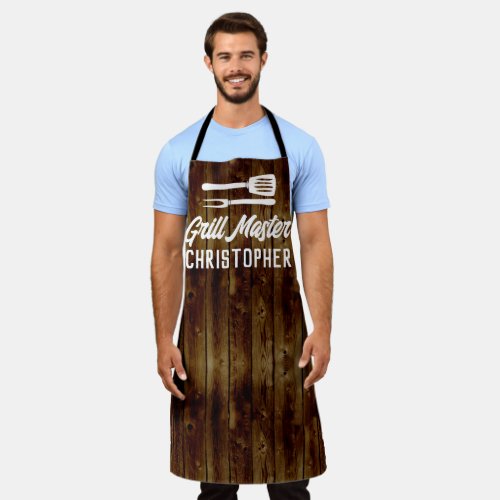 Personalized Grill Master BBQ Rustic Wood Chef Apron