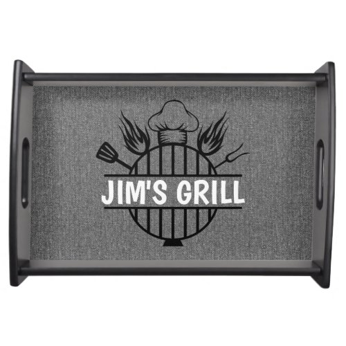 Personalized Grill Master Faux Denim  Serving Tray