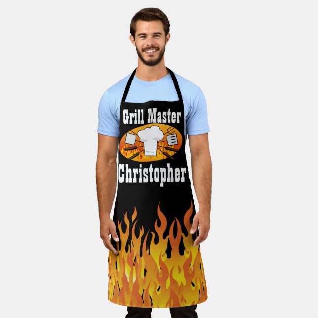 Personalized Grill Master Name BBQ Chefs Apron (Worn)