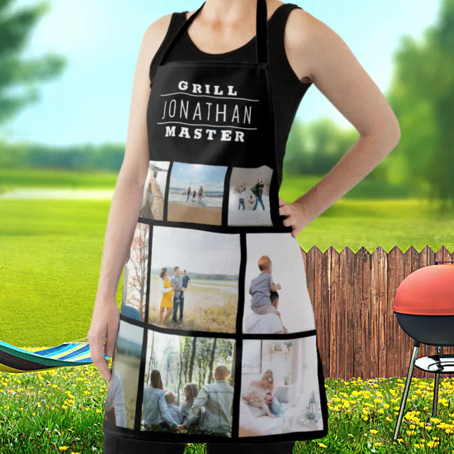 Personalized Grill Master Name Photo Collage Apron | Zazzle