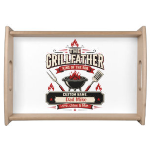 Personalized Grillfather BBQ Dad name Gift Serving Tray