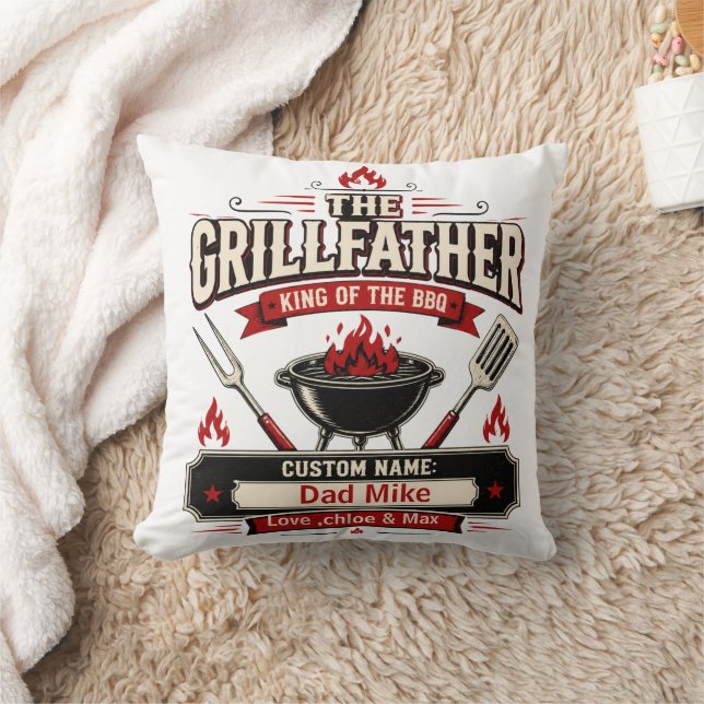 Personalized Grillfather BBQ Dad name Gift Throw Pillow (Blanket)