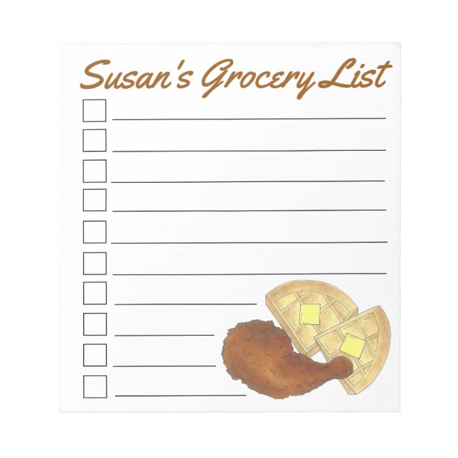 Personalized Grocery List Chicken and Waffles Notepad (Front)