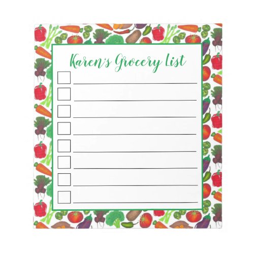 Personalized Grocery List Garden Vegetables Notepad