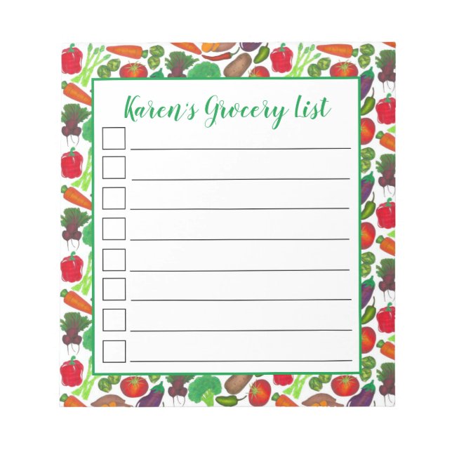 Personalized Grocery List Garden Vegetables Notepad (Front)