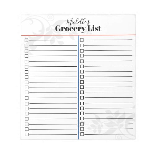 Personalized Grocery List Notepad