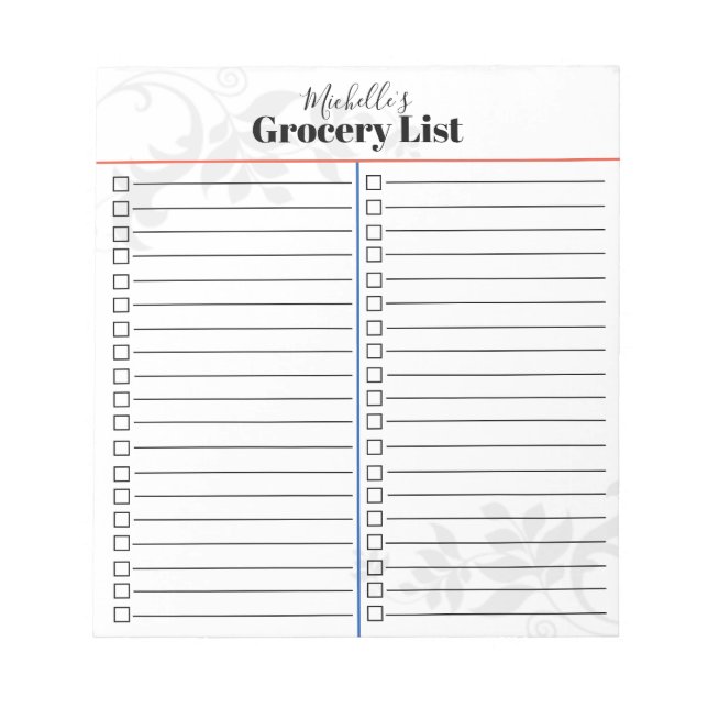 Personalized Grocery List Notepad (Front)
