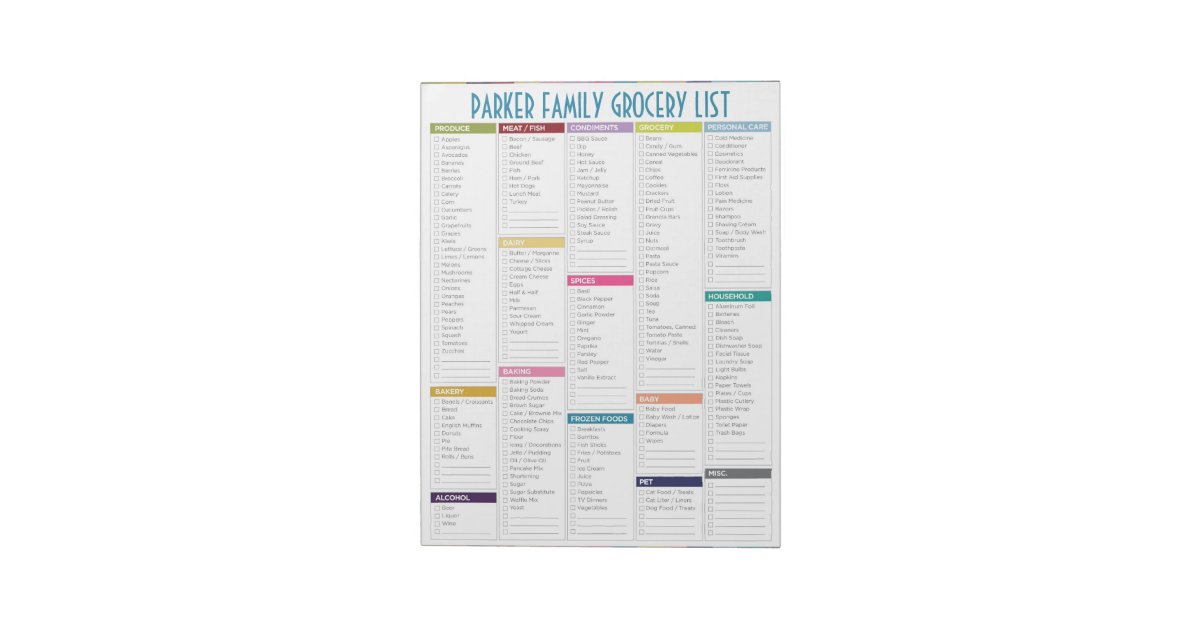 Personalized Grocery List Notepad