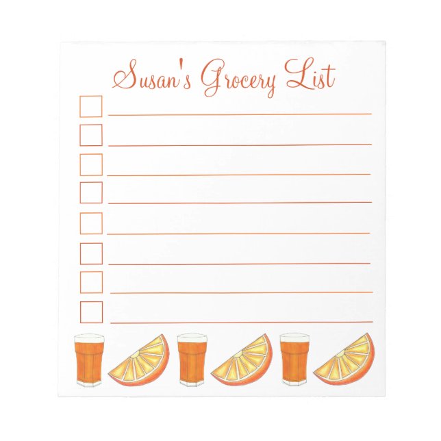 Personalized Grocery List Orange Juice Fruit Slice Notepad (Front)