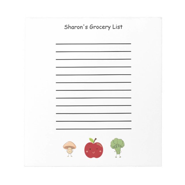 Personalized Grocery List with Vegetables & Apple  Notepad (Front)