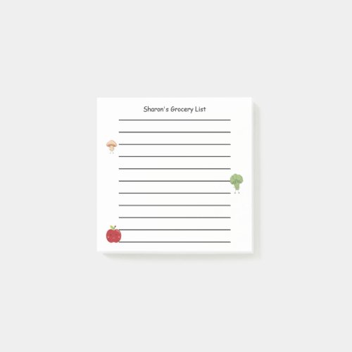 Personalized Grocery List with Vegetables  Apple  Post_it Notes