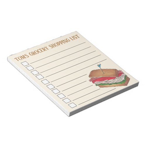 Personalized Grocery Shopping List Club Sandwich Notepad