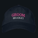 Personalized Groom Bachelor Party Custom Embroidered Baseball Cap<br><div class="desc">Add a name and the role to play at the wedding by clicking the "Personalized" button. This chic and stylish cap serves as the perfect memento of a memorable getaway with your favorite buddies. The front of the cap showcases a captivating sports-inspired "Groom" typography that perfectly captures the fun and...</div>