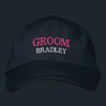 Personalized Groom Bachelor Party Custom Embroidered Baseball Cap<br><div class="desc">Add a name and the role to play at the wedding by clicking the "Personalized" button. This chic and stylish cap serves as the perfect memento of a memorable getaway with your favorite buddies. The front of the cap showcases a captivating sports-inspired "Groom" typography that perfectly captures the fun and...</div>