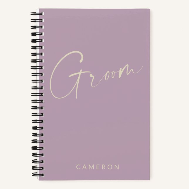 Personalized Groom Lilac Purple Minimalist Wedding Notebook (Front)