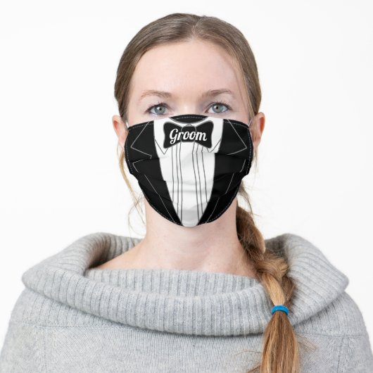 Personalized Groom Tuxedo Graphic Adult Cloth Face Mask (Worn)