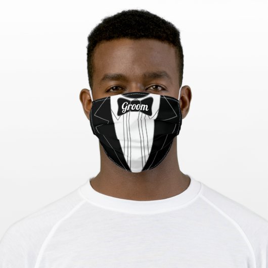 Personalized Groom Tuxedo Graphic Adult Cloth Face Mask (Worn)