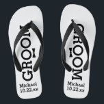 Personalized Groom Wedding - Custom Colors Flip Flops<br><div class="desc">Celebrate your wedding day celebration in comfort with these personalized flip flops. Customize with the groom's name and wedding date. The background is white, however you can change the color by clicking on Customize It. Match your wedding colors to these flip flops. Because of the black text you'll need to...</div>