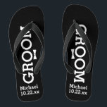 Personalized Groom Wedding - Pick Your Color Flip Flops<br><div class="desc">Celebrate your wedding day celebration in comfort with these personalized flip flops. Customize with the groom's name and wedding date. The background is black, however you can change the color by clicking on Customize It. Because of the white text you'll need to pick a dark color background. They're great for...</div>