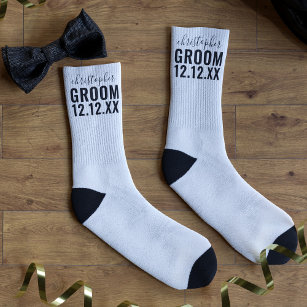 Personalized Groom White Wedding Socks
