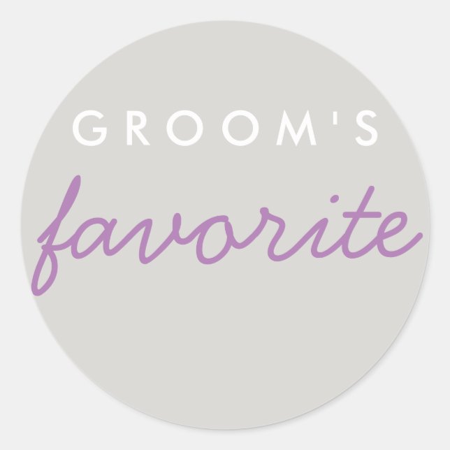 Personalized Groom's Favorite Lavender Purple Gray Classic Round Sticker (Front)