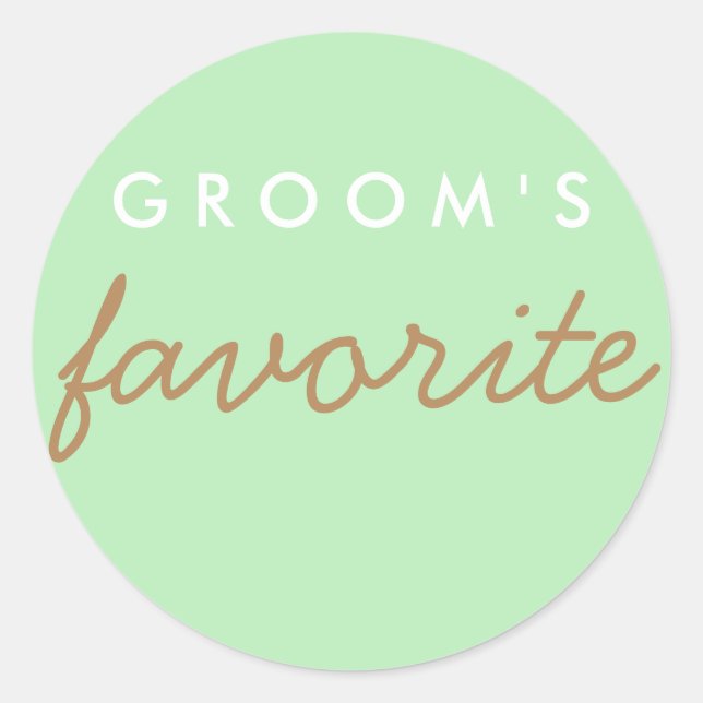 Personalized Groom's Favorite Mint Green Brown Classic Round Sticker (Front)